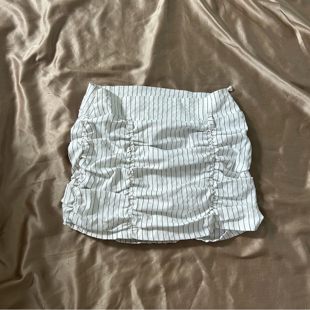 Scrunched White Pinstripe Skirt
